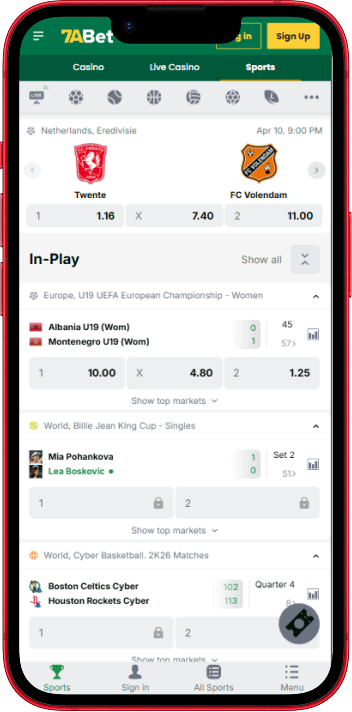 7aBet UK sportsbook showing Premier League markets