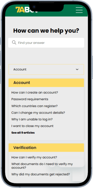 7aBet customer support live chat interface